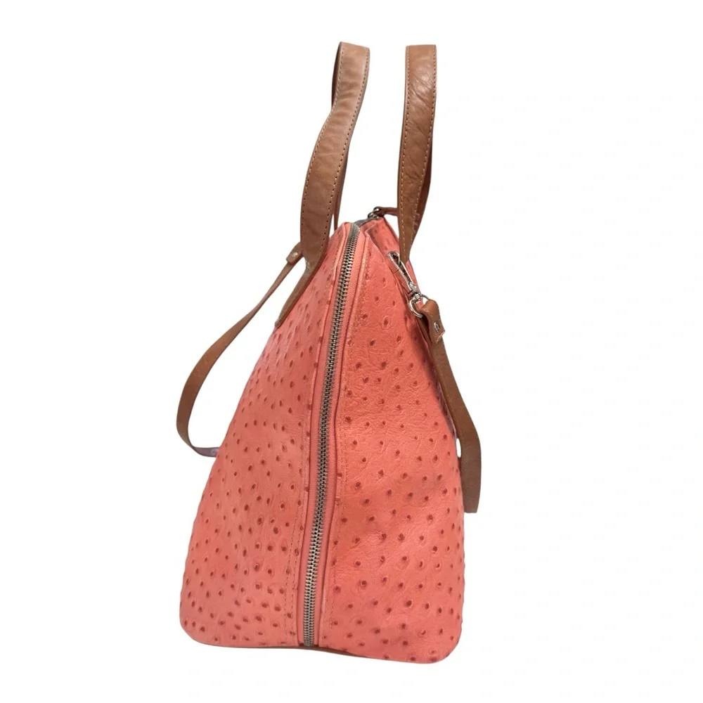 Valentina Orange Ostrich Embossed Leather Satchel‎ Crossbody Bag Top Handle